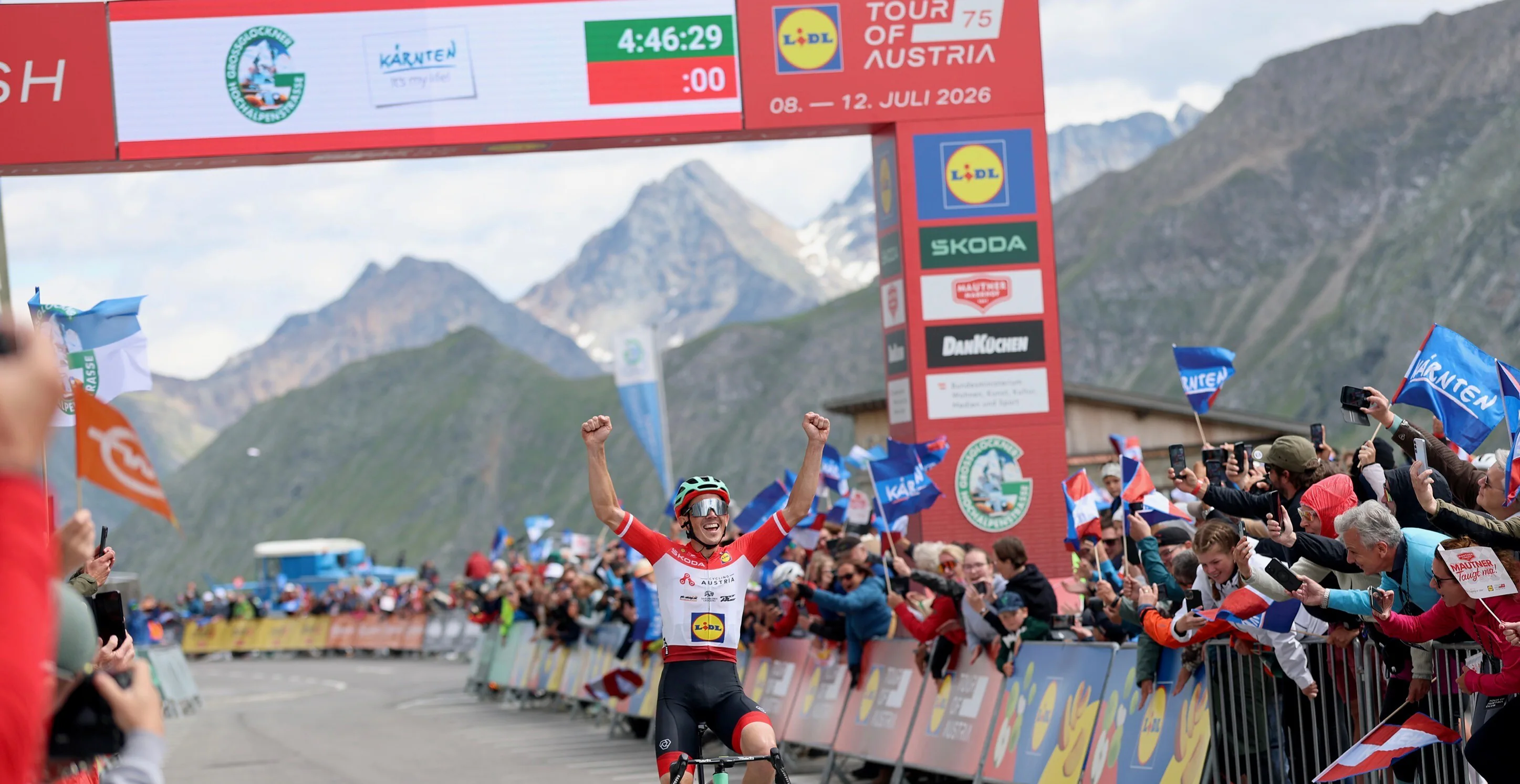 Zielankunft des Gewinners der Königsetappe der Tour of Austria 2026 auf der Kaiser-Franz-Josefs-Höhe